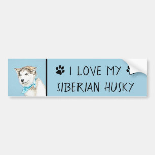 Siberian Husky Puppy Painting - Originele Dog Art Bumpersticker