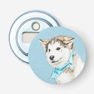 Siberian Husky Puppy Painting - Originele Dog Art Button Flesopener