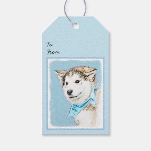 Siberian Husky Puppy Painting - Originele Dog Art Cadeaulabel (Voorkant)