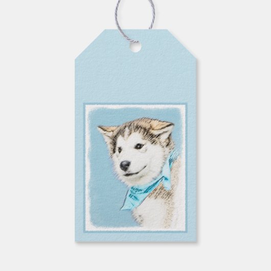 Siberian Husky Puppy Painting - Originele Dog Art Cadeaulabel (Achterkant)
