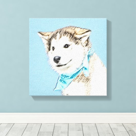Siberian Husky Puppy Painting - Originele Dog Art Canvas Afdruk (Insitu (Houten vloer))