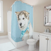 Siberian Husky Puppy Painting - Originele Dog Art Douchegordijn (In situ)