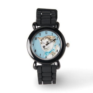 Siberian Husky Puppy Painting - Originele Dog Art Horloge