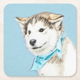 Siberian Husky Puppy Painting - Originele Dog Art Kartonnen Onderzetters