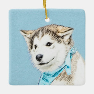 Siberian Husky Puppy Painting - Originele Dog Art Keramisch Ornament