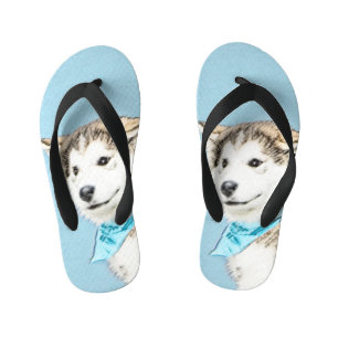 Siberian Husky Puppy Painting - Originele Dog Art Kinder Teenslippers