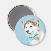 Siberian Husky Puppy Painting - Originele Dog Art Magneet (Voorkant / Achterkant)