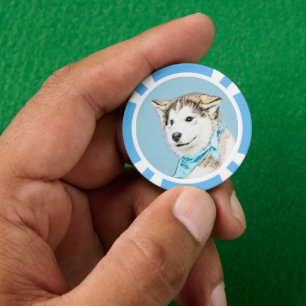 Siberian Husky Puppy Painting - Originele Dog Art Poker Chips