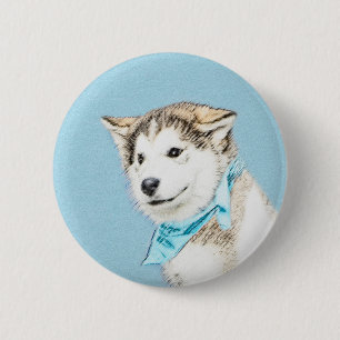 Siberian Husky Puppy Painting - Originele Dog Art Ronde Button 5,7 Cm