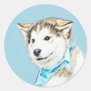 Siberian Husky Puppy Painting - Originele Dog Art Ronde Sticker