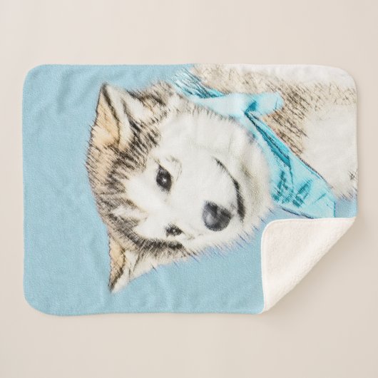 Siberian Husky Puppy Painting - Originele Dog Art Sherpa Deken (Voorkant (horizontaal))