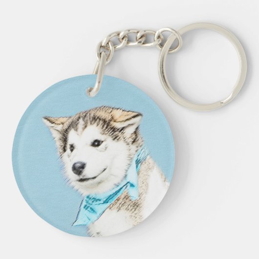 Siberian Husky Puppy Painting - Originele Dog Art Sleutelhanger (Achterkant)