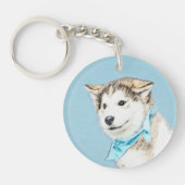 Siberian Husky Puppy Painting - Originele Dog Art Sleutelhanger (Voorkant)