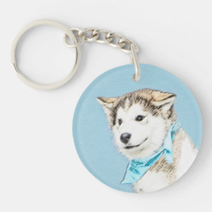 Siberian Husky Puppy Painting - Originele Dog Art Sleutelhanger