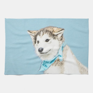 Siberian Husky Puppy Painting - Originele Dog Art Theedoek