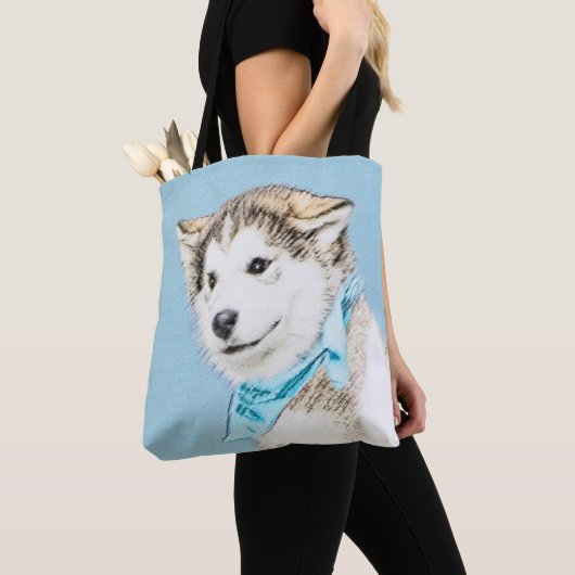 Siberian Husky Puppy Painting - Originele Dog Art Tote Bag (Dichtbij)