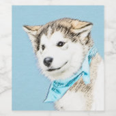 Siberian Husky Puppy Painting - Originele Dog Art Wijn Etiket (Enkel label)