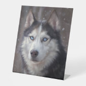Siberian Husky Reclamebord Met Voetstuk (Voorkant)