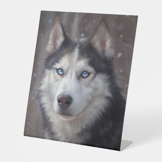 Siberian Husky Reclamebord Met Voetstuk (Voorkant)