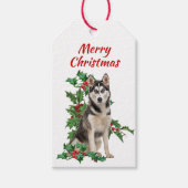 Siberian Husky Red Berry Holly Kerstmis Cadeaulabel (Voorkant)