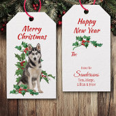 Siberian Husky Red Berry Holly Kerstmis Cadeaulabel