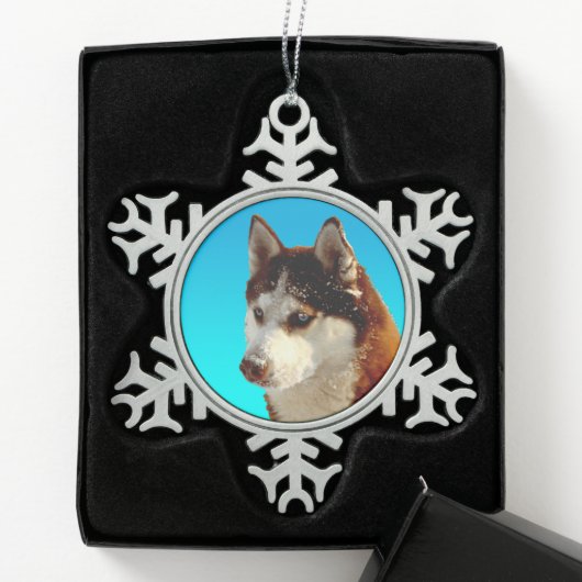 Siberian Husky red Huskybild Huskykopf Tin Sneeuwvlok Ornament (Kistje)