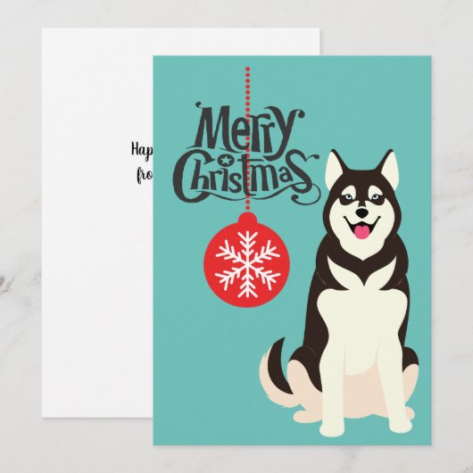 Siberian Husky Retro Aqua kerstKaart (Voorkant / Achterkant)
