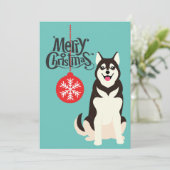 Siberian Husky Retro Aqua kerstKaart (Staand voorkant)