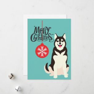 Siberian Husky Retro Aqua kerstKaart