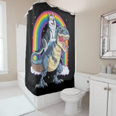 Siberian Husky Riding Dinosaur T Rex Gifts Boys Douchegordijn (In situ)