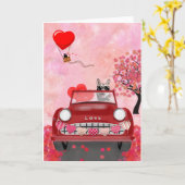 Siberian Husky Rijdt Auto met Hartjes Valentijnsda Kaart (Gele Bloem)