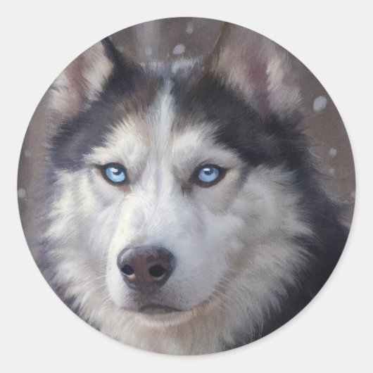 Siberian Husky Ronde Sticker (Voorkant)