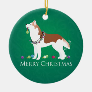 Siberian Husky - Rood - Duurzaam kerstontwerp Keramisch Ornament