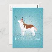 Siberian Husky - Rood - Happy Birthday Design Briefkaart (Voorkant / Achterkant)