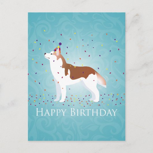 Siberian Husky - Rood - Happy Birthday Design Briefkaart (Voorkant)