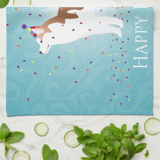 Siberian Husky - Rood - Happy Birthday Design Theedoek (Gevouwen)