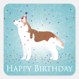 Siberian Husky - Rood - Happy Birthday Design Vierkante Sticker
