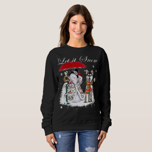 Siberian Husky Santa Dog Kerstmis Snowman Xmas Pa Trui (Voorkant volledig)