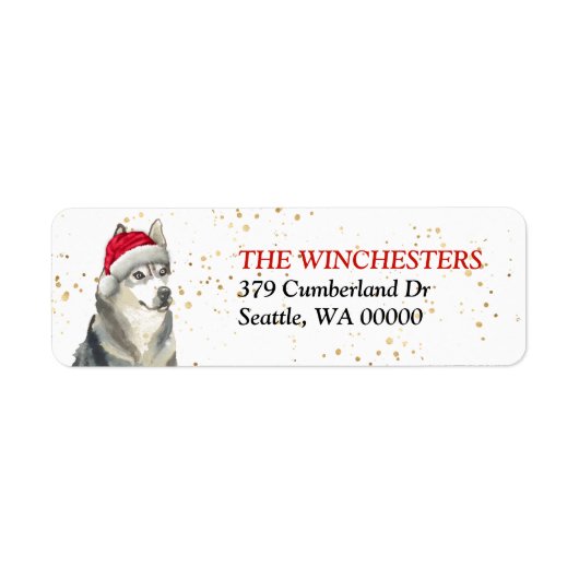 Siberian Husky Santa Hat Adres Label (Voorkant)