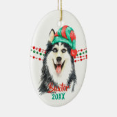 Siberian Husky Santa Hat Holiday String Beads Keramisch Ornament (Rechts)