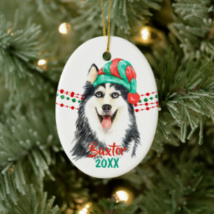 Siberian Husky Santa Hat Holiday String Beads Keramisch Ornament