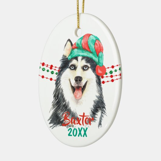 Siberian Husky Santa Hat Holiday String Beads Keramisch Ornament (Links)