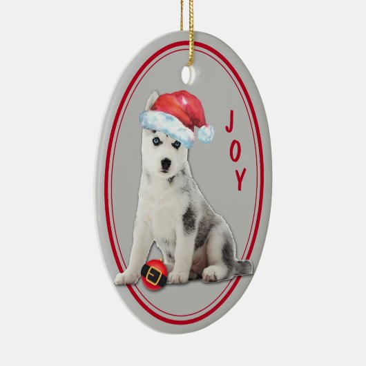 Siberian Husky Santa Hat kerstversiering Keramisch Ornament (Rechts)