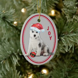 Siberian Husky Santa Hat kerstversiering Keramisch Ornament