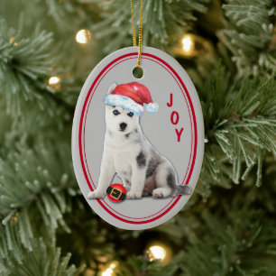 Siberian Husky Santa Hat kerstversiering Keramisch Ornament