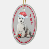 Siberian Husky Santa Hat kerstversiering Keramisch Ornament (Links)
