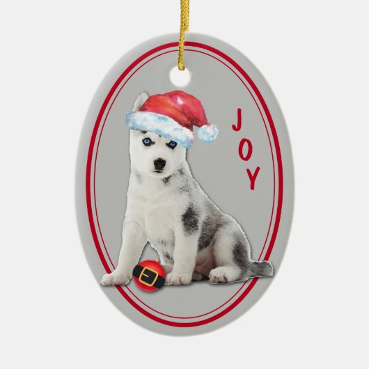Siberian Husky Santa Hat kerstversiering Keramisch Ornament (Voorkant)