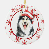 Siberian Husky Santa Hat Red Snowflake Keramisch Ornament (Voorkant)