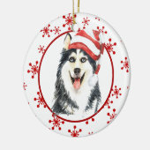 Siberian Husky Santa Hat Red Snowflake Keramisch Ornament (Links)