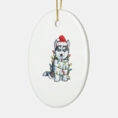 Siberian Husky Santa Kerstbomen Keramisch Ornament (Links)